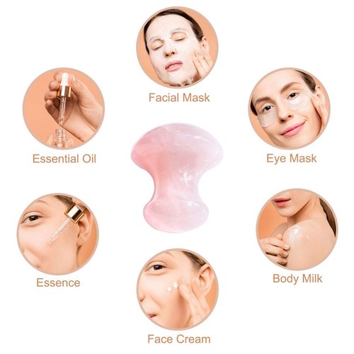 Jovivi 2pcs Natural Rose Quartz/Green Aventurine Mushroom-Shape Gua Sha Guasha Scraping Massage Tool Sets Board for Spa Relaxing Meditation