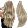 RUNATURE Tape in Hair Extensions Human Hair 20 Inch Straight Real Hair Tape in Extensions Long Remy Tape ins Human Hair Extensions Ash Brown with Platinum Blonde Glue in Hair Extensions 50g 20pcs