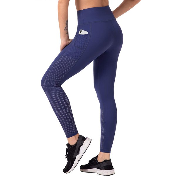 RAYPOSE Women's Workout Leggings for Women with Pockets Gym High Waisted Yoga Pants Plus Size with Mesh Cut Out Navy Blue-L