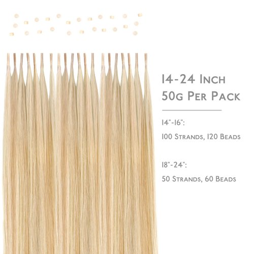 WENNALIFE I Tip Hair Extensions Human Hair, 50g 50s 20 Inch Dirty Blonde Highlighted Bleach Blonde Remy Itip Human Hair Extensions Invisible Itips Straight I Tips Fusion Extensions Real Human Hair