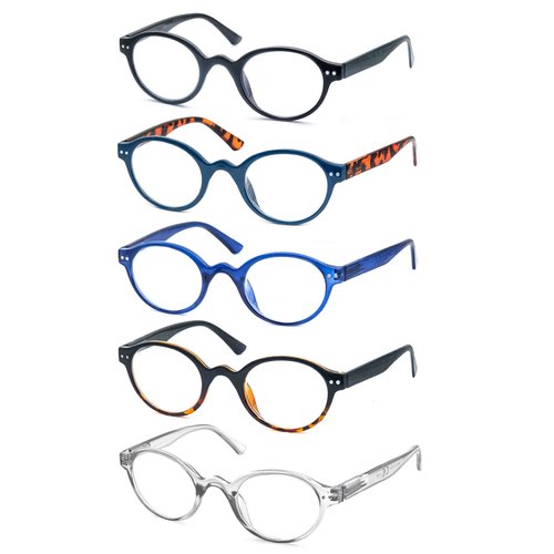 OLOMEE Reading Glasses Women Men Classic Round Readers +2.00 Circular Cheaters Glasses W/Lightweight Frame Comfortable Fit 5 Pack