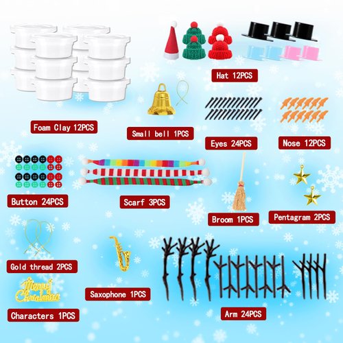 12 Pack Build a Snowman Kit Christmas Crafts Gift for Kids, Xmas Activities Creative Kids Air Dry Modeling Clay Snowman DIY Toys for Holiday Favor Supplies
