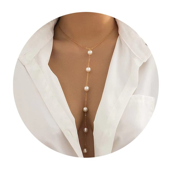 Artificial Pearl Lariat Necklace Aesthetic Y Necklace for Women Girls Trendy Fashion Jewelry Handmade Wedding Bridal Necklaces Bridesmaid Gifts