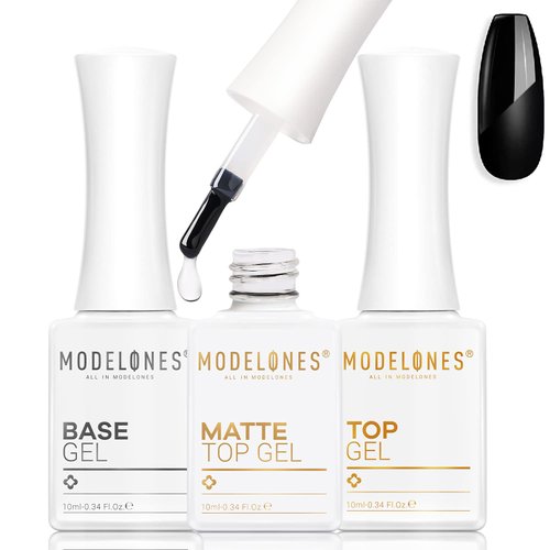 modelones Matte Gel Top Coat, 3 Pcs No Wipe Gel Top and Base Coat, Velvet Matte Glossy Shine Clear Effect Soak Off Nail Lamp Long Lasting Gel Polish Gel Base Top Coat for Home Salon Use