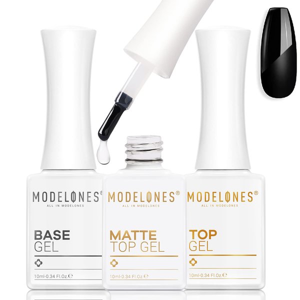modelones Matte Gel Top Coat, 3 Pcs No Wipe Gel Top and Base Coat, Velvet Matte Glossy Shine Clear Effect Soak Off Nail Lamp Long Lasting Gel Polish Gel Base Top Coat for Home Salon Use