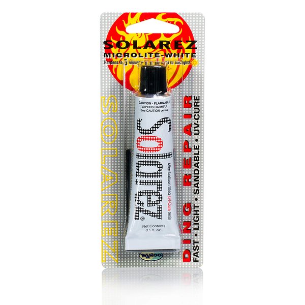 SOLAREZ UV Cure Microlite White Polyester DING Repair Filler (0.5 oz) - Surfboard Repair Foam with 60/240 Grit Sand Pad & Spreader ~ Fastest Fix for Deep Dings on [Polyurethane] Surfboard Foam