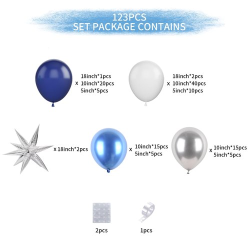 Navy Blue Balloon Arch Kit, Navy Blue Silver White Metallic Latex Balloons Garland Kit with 4D Silver Star Foil Balloons for Graduation Birthday Baby Shower Party Supplies Decorations