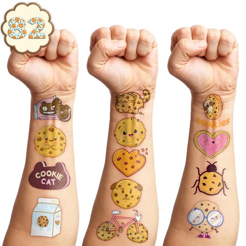 Cookie Temporary Tattoos 8 Sheets 82PCS Milk and Cookies Party Decorations Supplies Favors Candyland Theme Birthday Cute Stickers Christmas Gifts for Boys Girls Class School Prizes Carnival