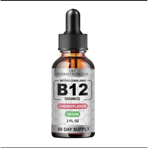 V&T Herbastrongilia Vitamin B12 Drops, 5000mcg Methylcobalamin, Cherry Flavor, Vegan, 2 fl oz, 60 Day Supply