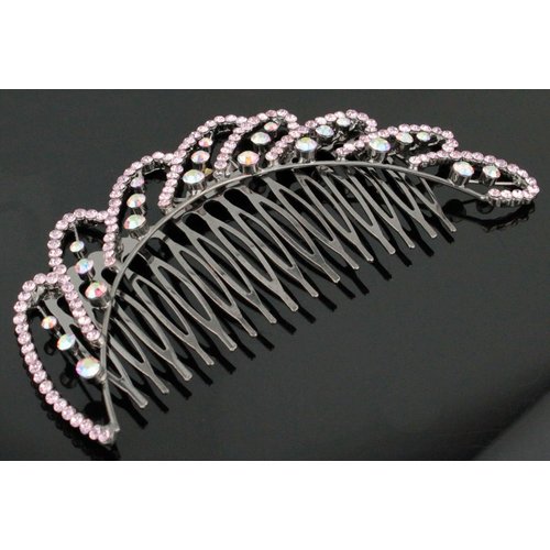 Janefashions 4.75'' Wave Pink Austrian Rhinestone Cystal Hair Side Comb Barrette Clip B142p