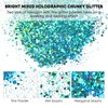 HTVRONT Holographic Chunky Glitter - 100g Peacock Blue Glitter for Resin, 3.53oz Iridescent Glitter Chunky Mixed with Fine Glitter, Shaker Cap Chunky Glitter for Craft, Tumbler, Nail Glitter