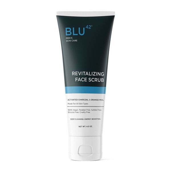 Blu42 Revitalizing Face Scrub for Men | Daily Exfoliating Face Cleanser | Activated Charcoal & Orange Peel | 4oz