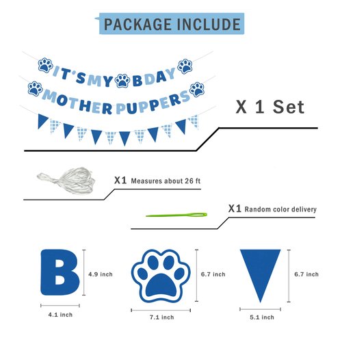 Dog Birthday Party Supplies, It's My Bday Mother Puppers Banner Sign, Puppy Dog Paw Birthday Decorations Backdrop, Blue Happy Birthday Decor Pennants Banner for Pet Dog Boy Girl, Vicycaty