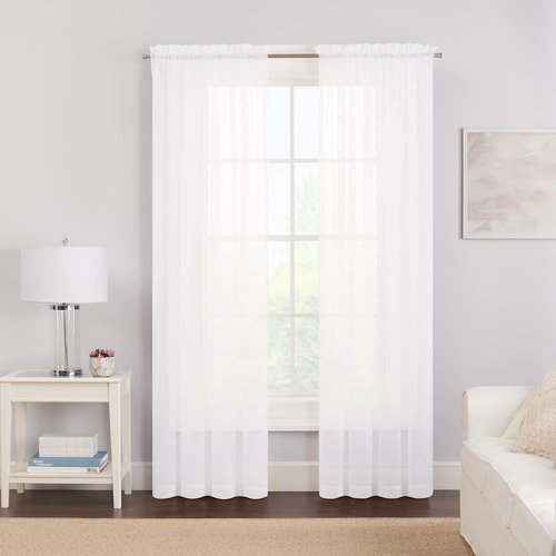 Pairs to Go Victoria Voile Modern Sheer Rod Pocket Window Curtains for Living Room (2 Panels), 59 x 84 in, White