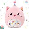 Houwsbaby 14" Pink Birthday Cat Plush Pillow Toy,Creative Cat Stuffed Animal,Super Squishy Cute Cat Shaped Birthday Gift, Party Decoration for Kids and Adults