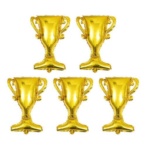 ABOOFAN 5Pcs Gold Foil Balloons Trophy Mylar Balloons for Basketball Football Soccer Anniversary Birthday Party Decor Supplies