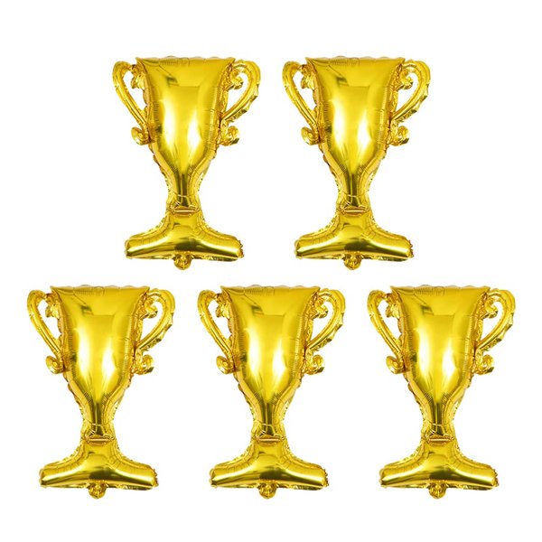 ABOOFAN 5Pcs Gold Foil Balloons Trophy Mylar Balloons for Basketball Football Soccer Anniversary Birthday Party Decor Supplies