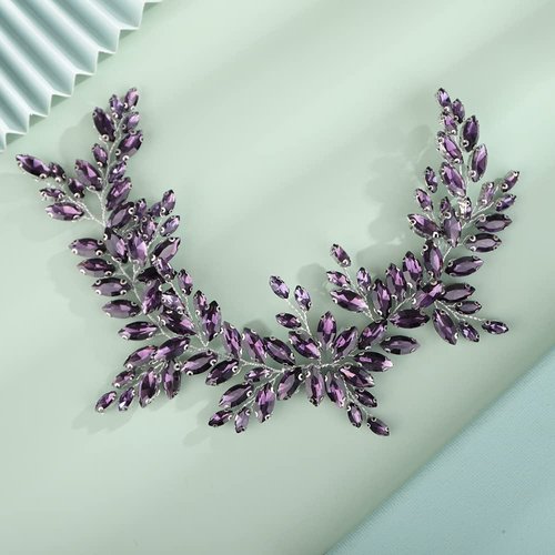 Kercisbeauty Wedding Bridal Purple Crystal Headband Rhinestones Silver Hair Piece for Women Girls Updo Hair Jewelry (Purple)