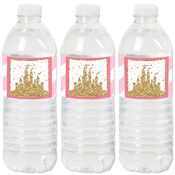 Little Princess Crown - Pink and Gold Princess Baby Shower or Birthday Party Water Bottle Sticker Labels - Set of 20