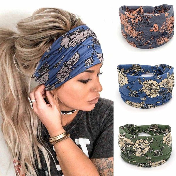 Woent 3 Pieces Boho Wide Turban Flower Butterfly Pattern Print Headbands Knot Elastics Running Yoga Workout Head Wraps for Women and Girls (Pattern 6)