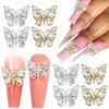 3D Butterfly Nail Charms for Acrylic Nails 10 PCS Metal Butterfly Nail Art Charms with Diamonds Gold Silver Butterflies Nail Charms Rhinestones Decoration DIY Alloy Jewelry Accessories