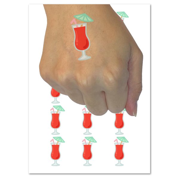 Daiquiri Cocktail Umbrella Drink Temporary Tattoo Water Resistant Fake Body Art Set Collection - 15 2" Tattoos (1 Sheet)