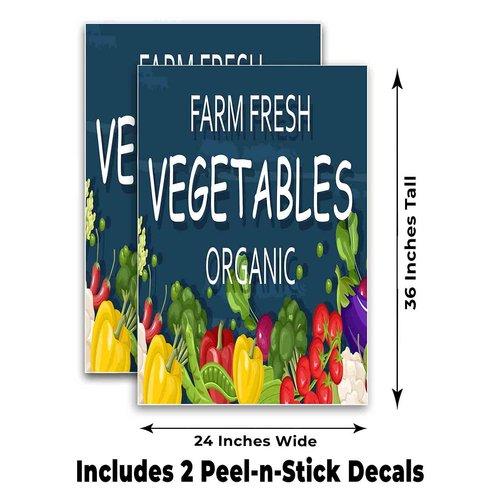 Farm Fresh Vegetables Organic (24" X 36") Vinyl Decal Only (Pack of 2) |Sign|Sticker|Poster