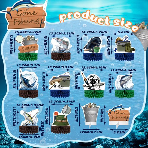 12 Pcs Fishing Decorations Gone Fishing Centerpieces Fish Party Decorations Honeycomb Party Supplies 3D Fishing Table Decor Fishing Birthday Party Supplies for Fathers Day Retirement Baby Shower