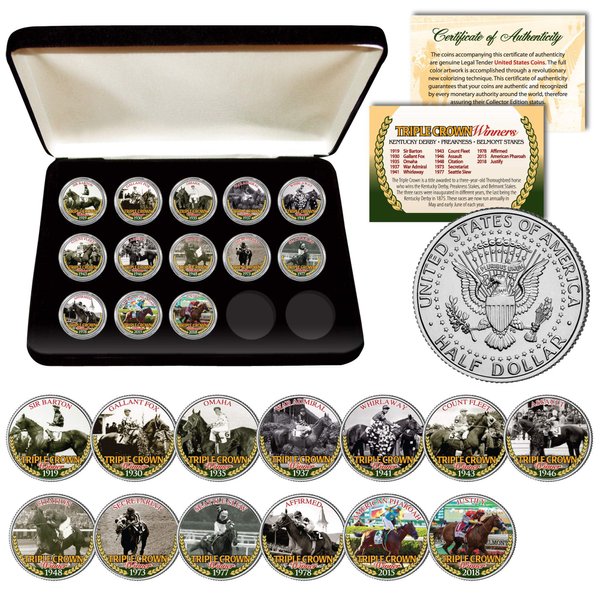 Triple Crown Winners Thoroughbred Horse Racing JFK Half Dollar U.S. 13-Coin Full Set with Certificate & Deluxe Box