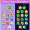 Holographic Chunky Glitter Glow in The Dark Glitter 16 Colors with Glue Set, Body Glitter Glow Glitter for Women Face Body Nail Hair Makeup at The Concert/Festival/Rave Party