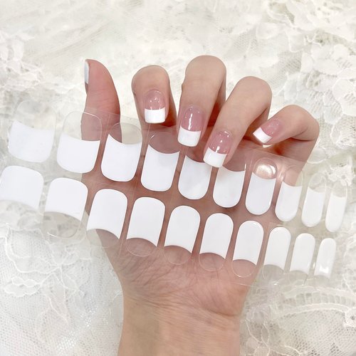 LIFOOST Semi Cured Gel Nail Stickers Winter Snowflakes Nail Designs Full Nail Art Wraps 22 Polish Strips Art Manicure Kits for DIY at Home (French Tip White)