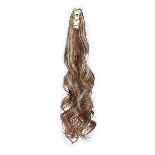 S-noilite Clip In Ponytail Hair Extensions Claw Clip In Ponytail Extention Hairpiece Long Curly Jaw Clip In Ponytail for Women Synthetic Fiber Hair 24 Inch Light Brown & Ash Blonde