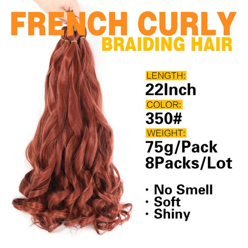 Ayana 8 Packs French Curly Braiding Hair 22 Inch Long Bouncy Loose Wavy Crochet Hair For Black Women Pre Stretched French Curl Braiding Hair Synthetic Hair Extensions(22 Inch (Pack of 8), 350#)