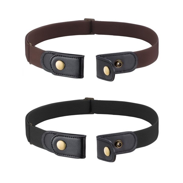 2 Pack No Buckle Free Elastic Belt for Women Men, Comfortable Adjustable Invisible Stretch Waist Belt for Jeans Shorts Pants