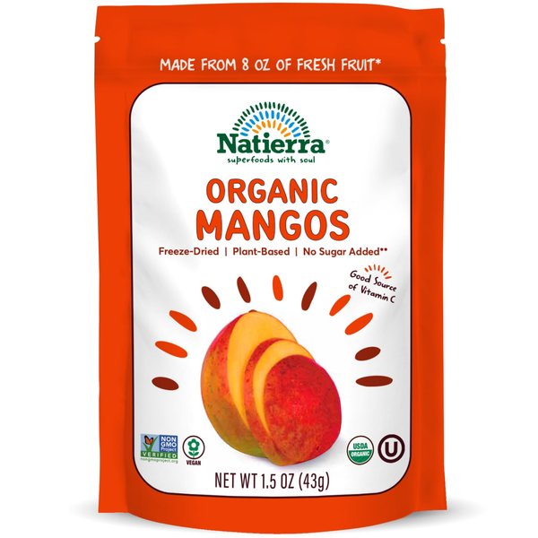 NATIERRA Organic Freeze-Dried Mangos | USDA Organic, Non-GMO & Vegan | Gluten Free, No Additives, No Sugar Added | 1.5 Ounce (Pack of 1)