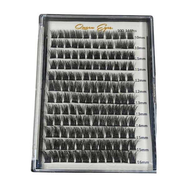 Queen Eyes. Cluster Lashes,50D Curl 144 Lash Clusters DIY Lash Extension at Home, Reusable with Good Care Individual Lashes Super Thin Band (50D, D-10-16mm MIX)
