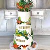 Dinosaur Cake Toppers Dinosaur Toy Artificial Plants Grass Cake Decorations for Boy Girl Kid Birthday Baby Shower Dinosaur Theme Jungle Party Supplies (Style 2)