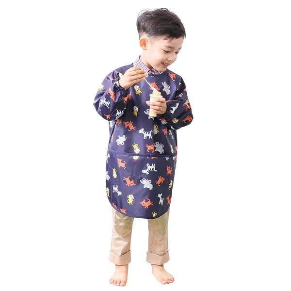 Plie Waterproof Kids Art Smocks 37 Colors (Age 1-10, S-XXL size), Navy Animal (03-XL)
