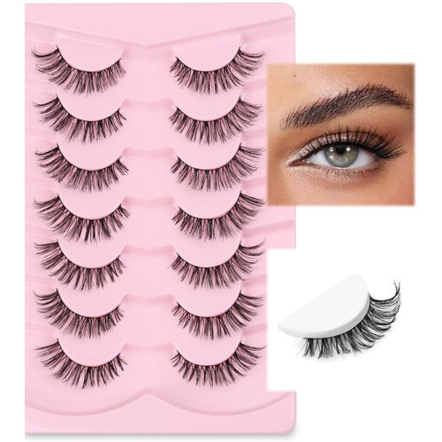 Lashes False Eyelashes Natural Cat Eye Lashes 14mm Wispy Eyelashes with Thin Memory Band Volume False Lashes Soft Strip Lashes Pack C Curl Natural Eyelashes Fake Lashes 7 Pair EVENTILL