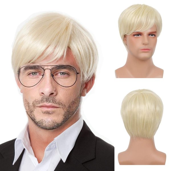 RicHyun Mens Short Blonde Wig Natural Blonde Synthetic Hair Replacement Wig for Men Guys Short Blonde Cosplay Halloween Costume Party Wig (Blonde)