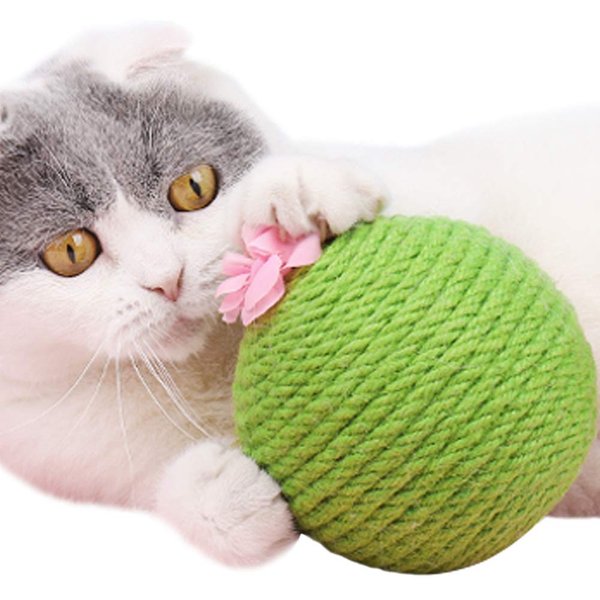 La La Pet® Sisal Cactus Cat Scratching Post Cat Sisal Ball with Flower Cat Scratcher Ball Cat Interactive Toy Cat Play Toy Ball Cat Grinding Claw Toy Cat Activity Tower for Kitten