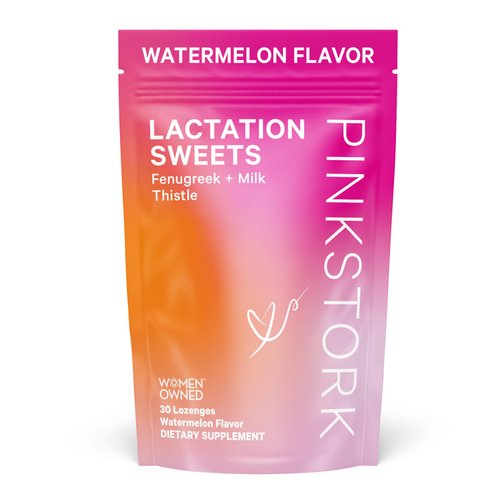 Pink Stork Lactation Sweets Supplement, Breastfeeding Snacks with Fenugreek and Milk Thistle to Support Breast Milk Supply - 30 Watermelon Candy Drops (Packaging May Vary)
