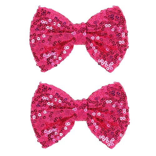 2-Pack 4-Inch Love Fairy & Glitter Sequin Bow Hair Clips-Sparkly Fashion Alligator Barrettes for Girls, Kids & Women, Hot Pink