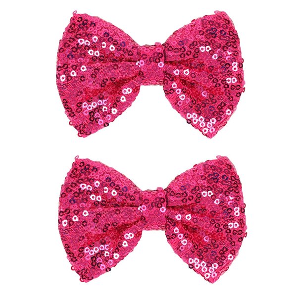 2-Pack 4-Inch Love Fairy & Glitter Sequin Bow Hair Clips-Sparkly Fashion Alligator Barrettes for Girls, Kids & Women, Hot Pink