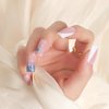 Tejecu Press on Nails Medium Square Coffin Fake Nails with Glue on Nails Pink with Blue Heart False Nails for Valentine's Day Stick On Nails For Women in 12 Sizes And 24pcs Acrylic Nail set