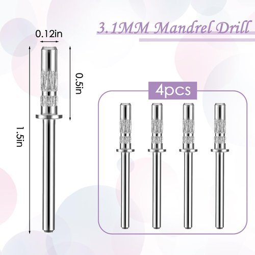 4 Pcs Small Mandrel Nail Bit 3mm Mini Mandrel Nail Bit Nail Sanding Bands Shaft 3/32 Shank Sanding Bands for Nail Drill Professional Nail Drill Bits for Electric Drill File Machine Manicure Accessory