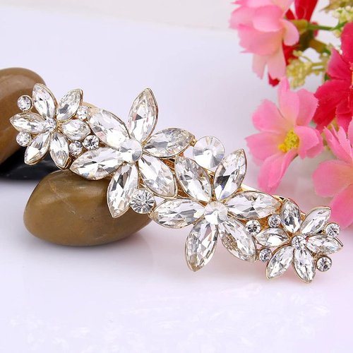 EVER FAITH Elegant Austrian Crystal Wedding 4 Daisy Flower Hair Accessories for Brides Bridesmaids, Sparkle Hair Clip Barrette Clear Gold-Tone