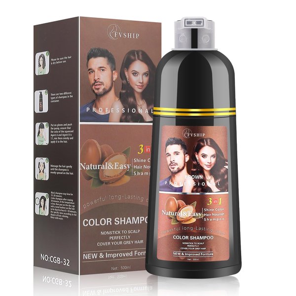 Generic Salon-Quality Hair Dye Shampoo, 3-in-1 Hair Color Shampoo, Color Hair in Minutes, No Stick to Scalp, FVSHIP Hair Color Shampoo, Gray Hair Coverage for Women & Men (Black)