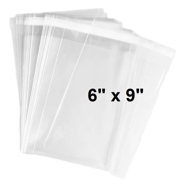 100 Pack Clear Resealable Cellophane Bags - Thick 2 MIL Glossy Self Seal Cello Bag for Gifts, Food, Soap, Candles and Bakery Goods (6" X 9" - 100 Pack)