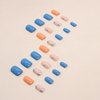 Short Press on Nails Square Fake Nails Blue Orange Flowers Glue on Nails Spring Summer Nail Art Decorations Glossy Full Cover Acrylic False Nails Short Square Stick on Nails 24Pcs